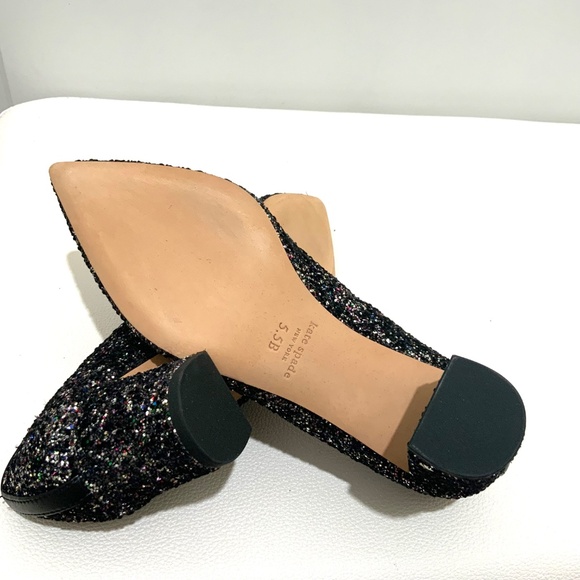 Kate Spade Menorca Shimmer Block Heel Pumps Black Glitter Pointed Toe Shoes 5.5 - Picture 3 of 8